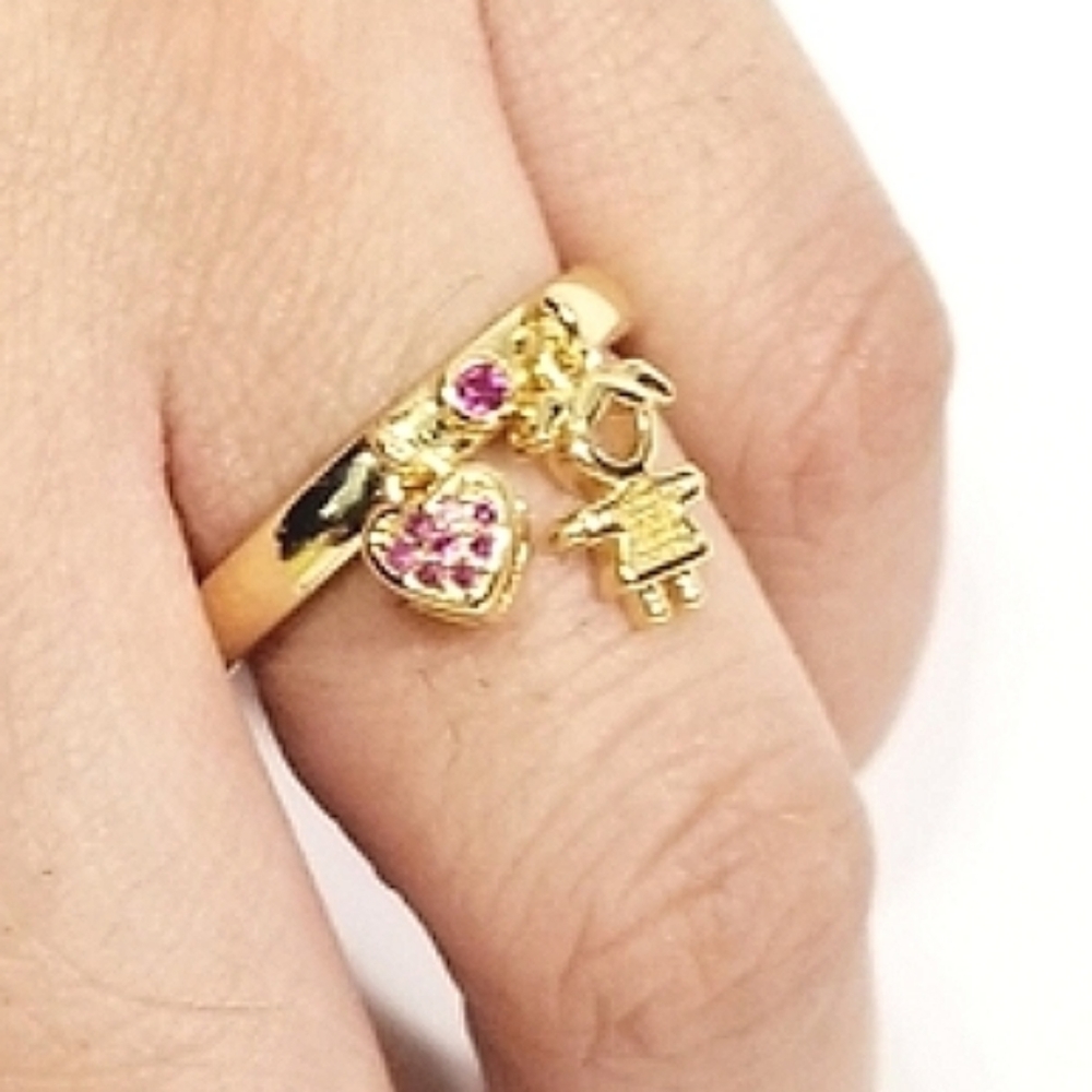 New 18K Gold Plated My Girl Dangle Charm Women's Adjustable Ring.